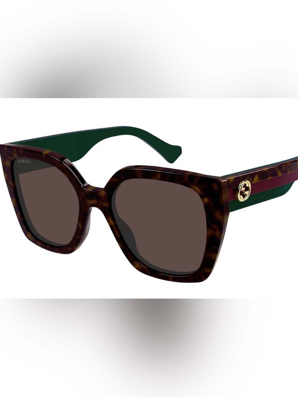 Gucci 1300S 55-19-145 Tortoiseshell Square Sunglasses with Green Temples